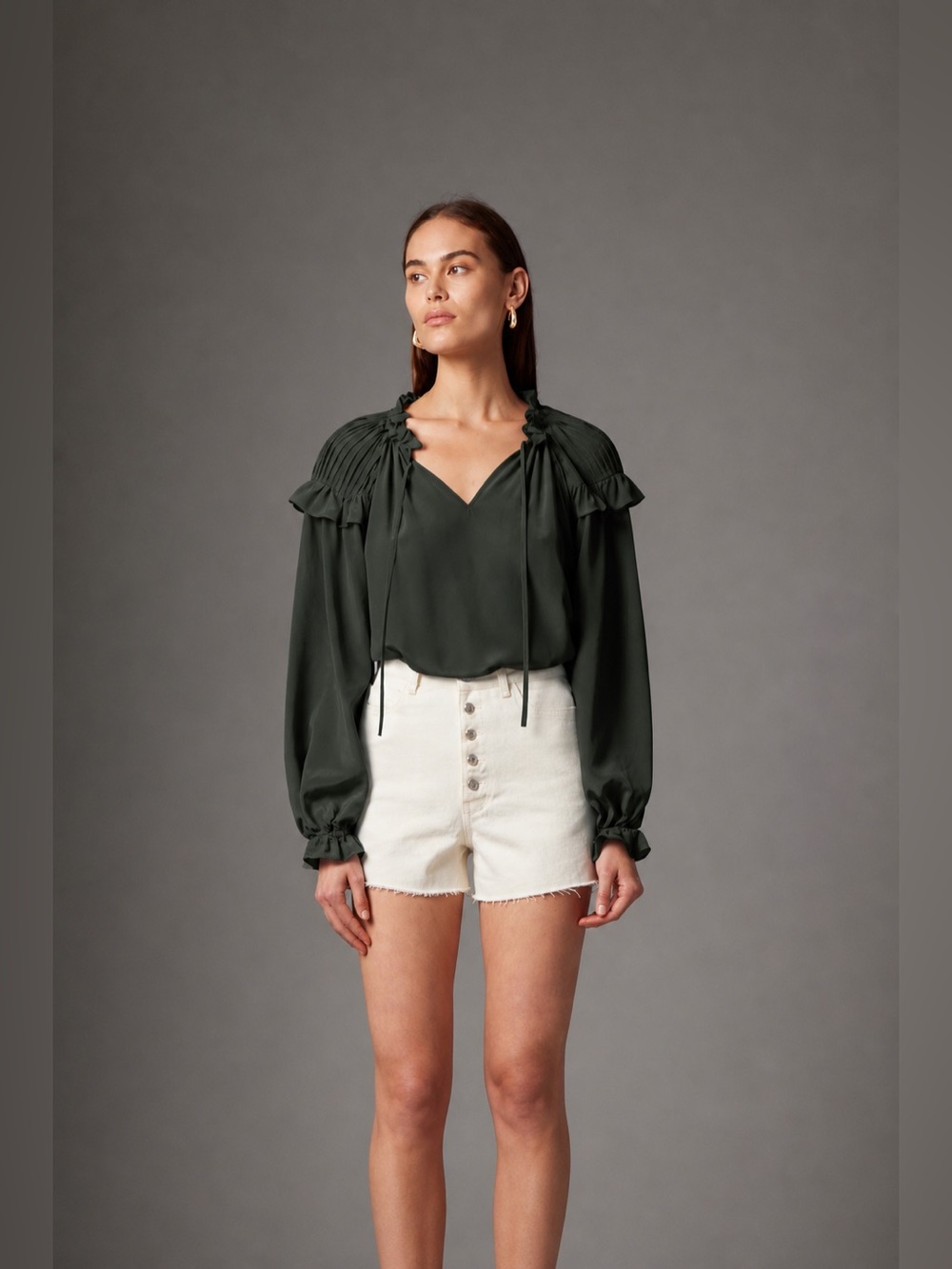 GILNER FARRAR 100% Silk Pintuck Blouse | Dark Green | Size Small